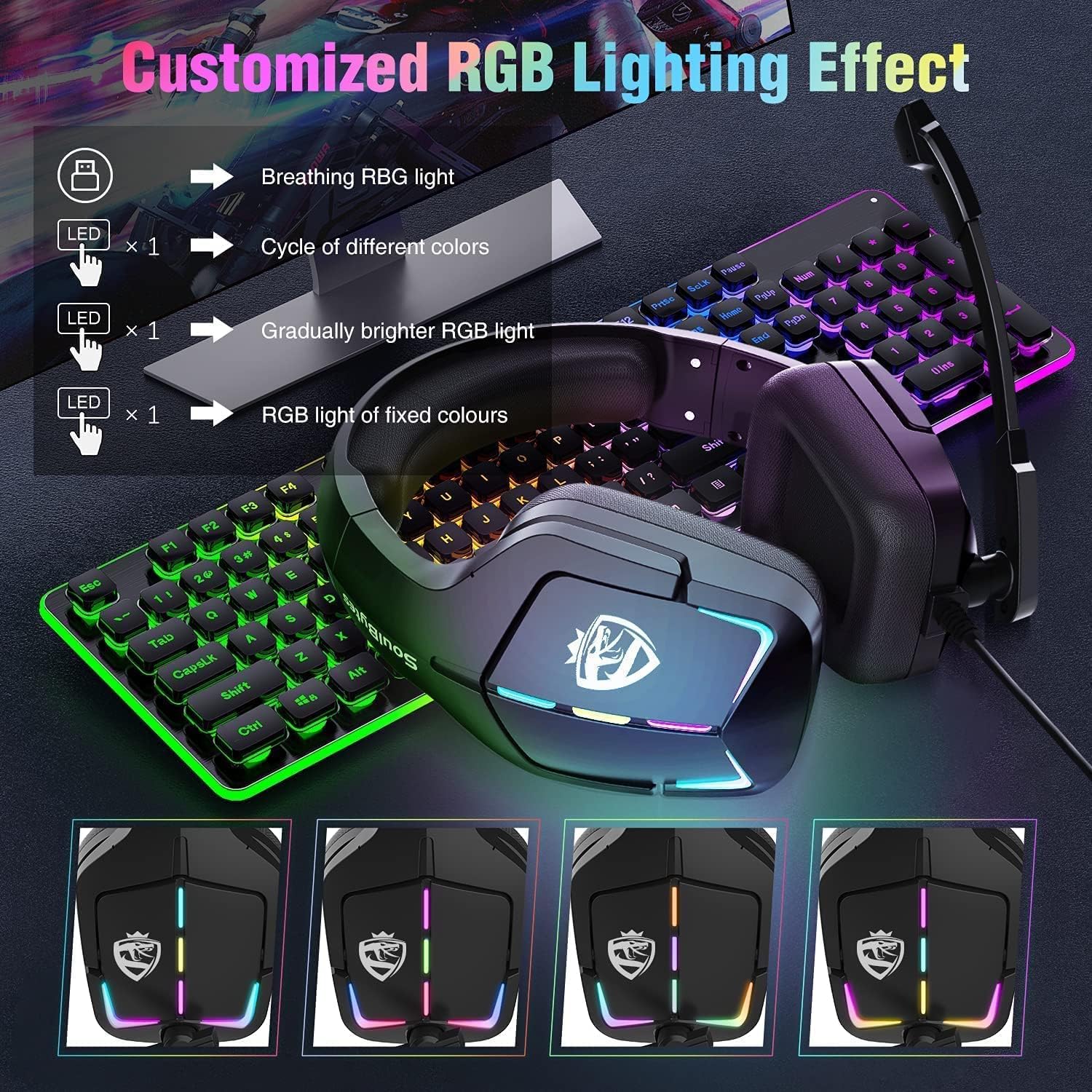 Gaming Headset RGB Wired Computer Headset PS4 Headset